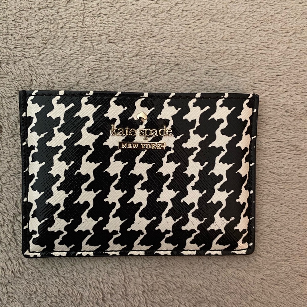 Kate Spade ~ slim card wallet ~ black white houndstooth ~ never used ~ neat!